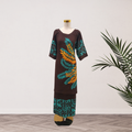 Brown Teal & Orange Leaf Puletasi - Size 18