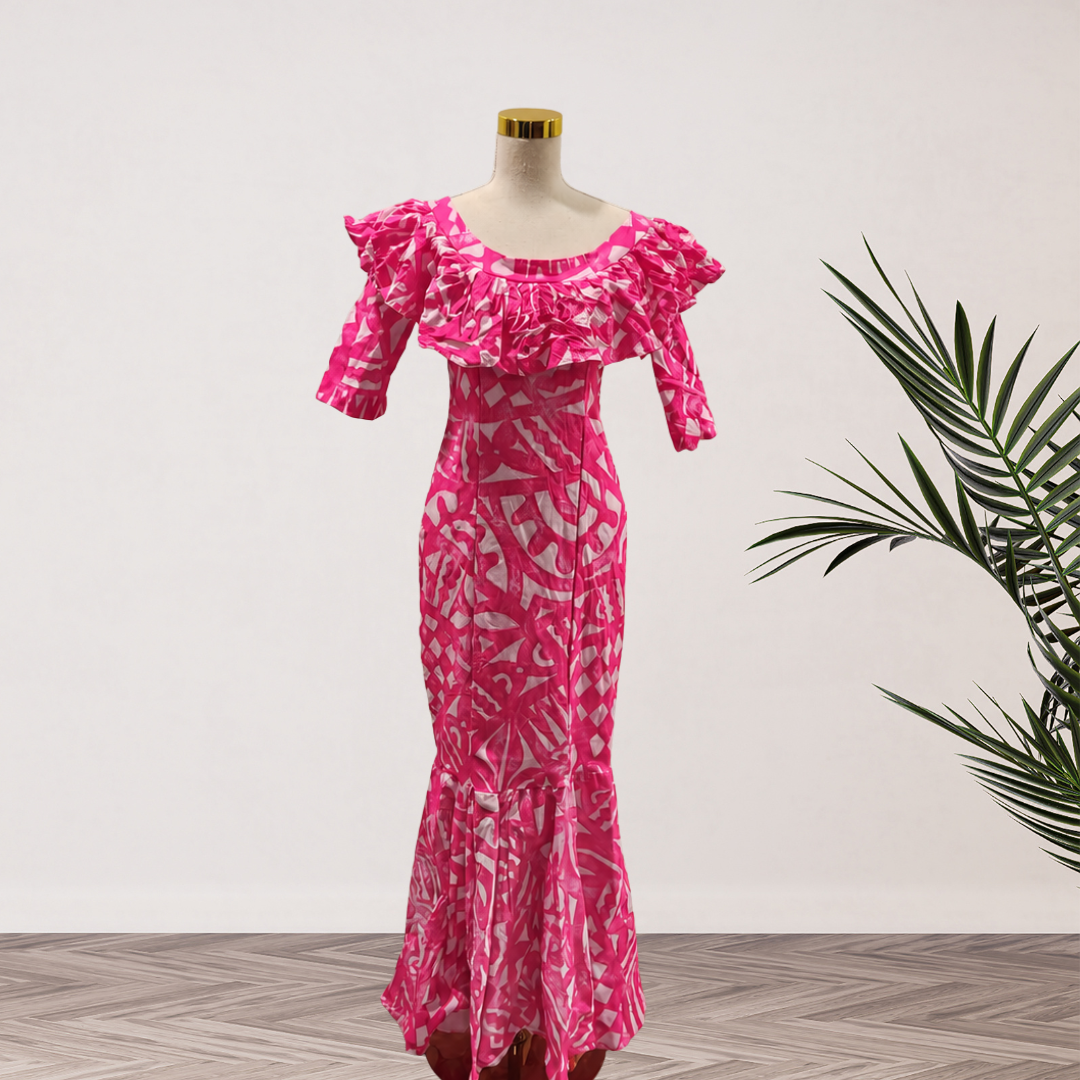 Pink & White Ruffle Mermaid Dress – Size 14