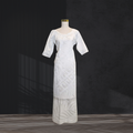 White Siapo Puletasi with Gathered Neckline Size 16
