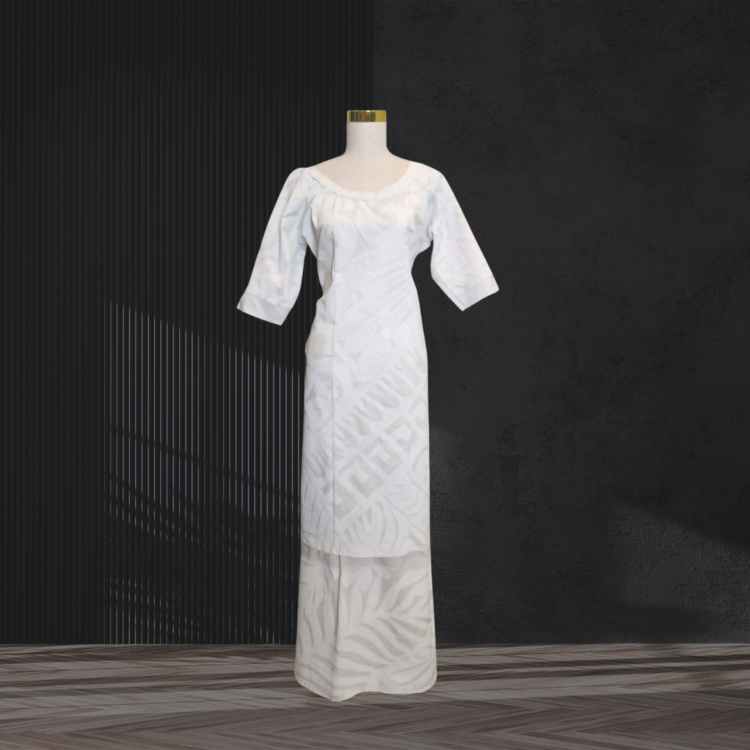 White Siapo Puletasi with Gathered Neckline Size 16