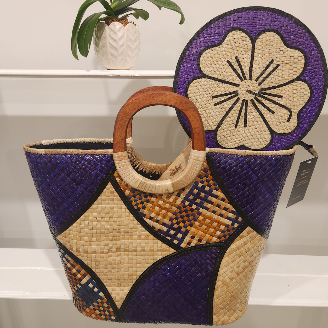 Purple Patchwork Island Bag & Fan Set