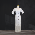 White Leaf Puletasi with Coconut Buttons Size 14