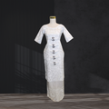 White Floral Puletasi with Coconut Clasp Buttons Size 12