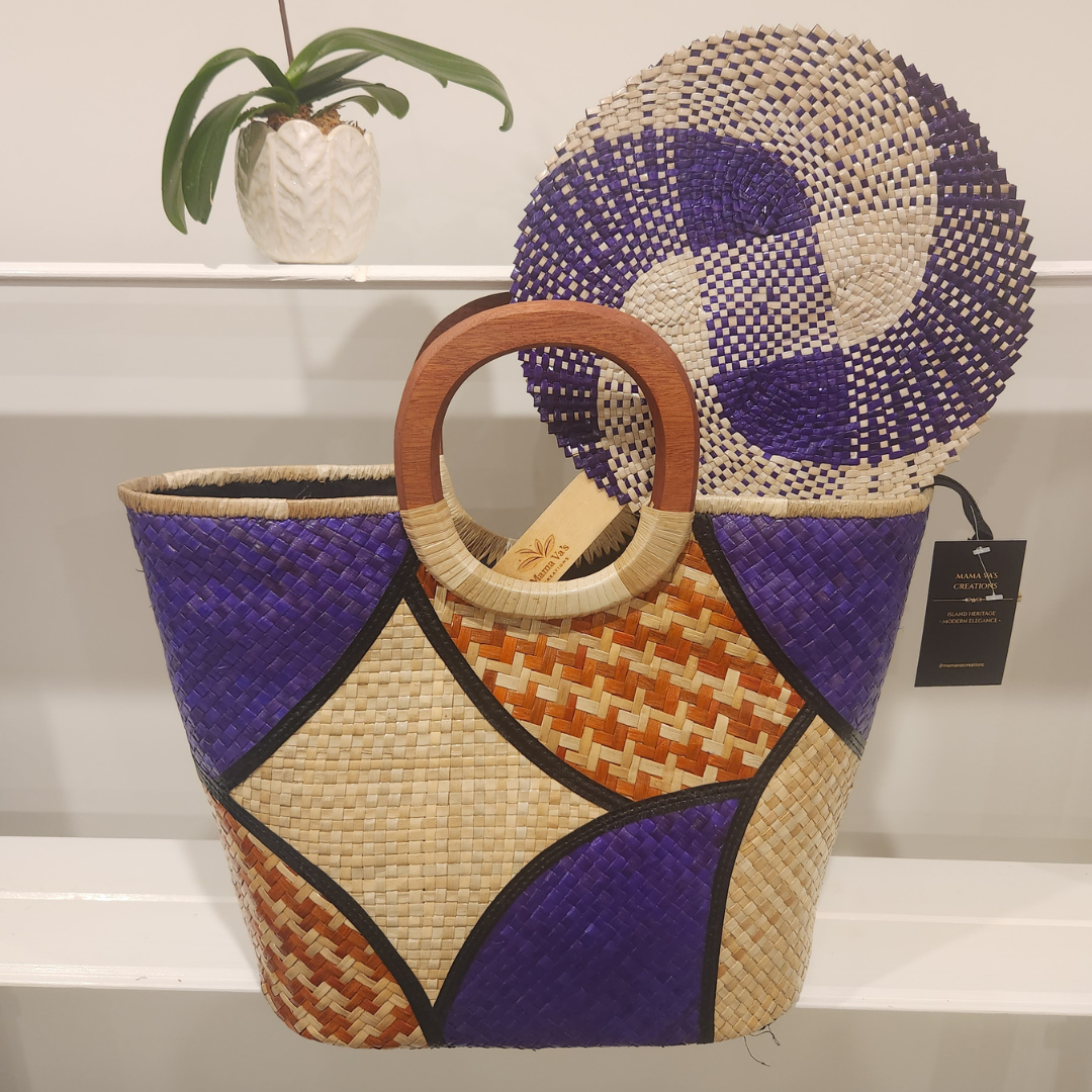 Purple Patchwork Island Bag & Fan Set
