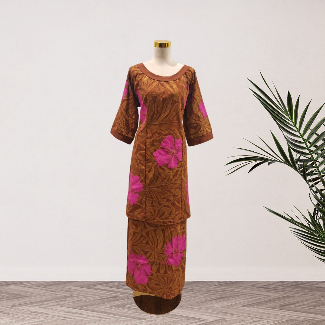 Brown & Pink Hibiscus Puletasi - Size 26