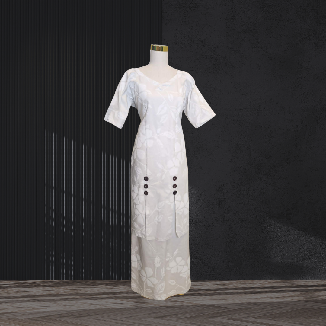 White Hibiscus Puletasi with Side Buttons Size 16