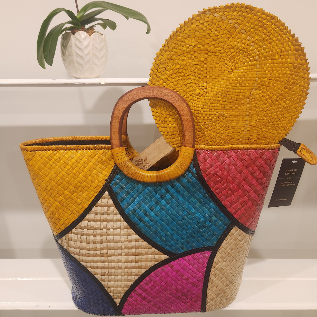 Multicolor Patchwork Island Bag & Fan Set