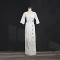 White Leaf Puletasi with Front Buttons Size 16