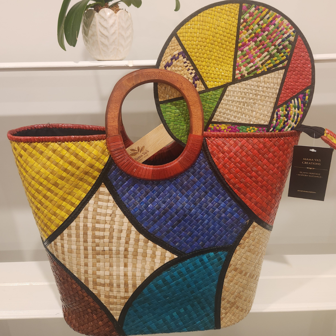 Multicolor Patchwork Island Bag & Fan Set