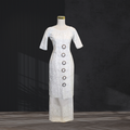 White Geometric Elei Puletasi with Coconut Ring Buttons Size 12