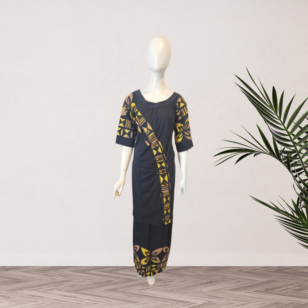 Black & Gold Diagonal Elei Puletasi - Size 14