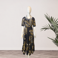 Black & Gold Tropical Leaf Puletasi — Size 16