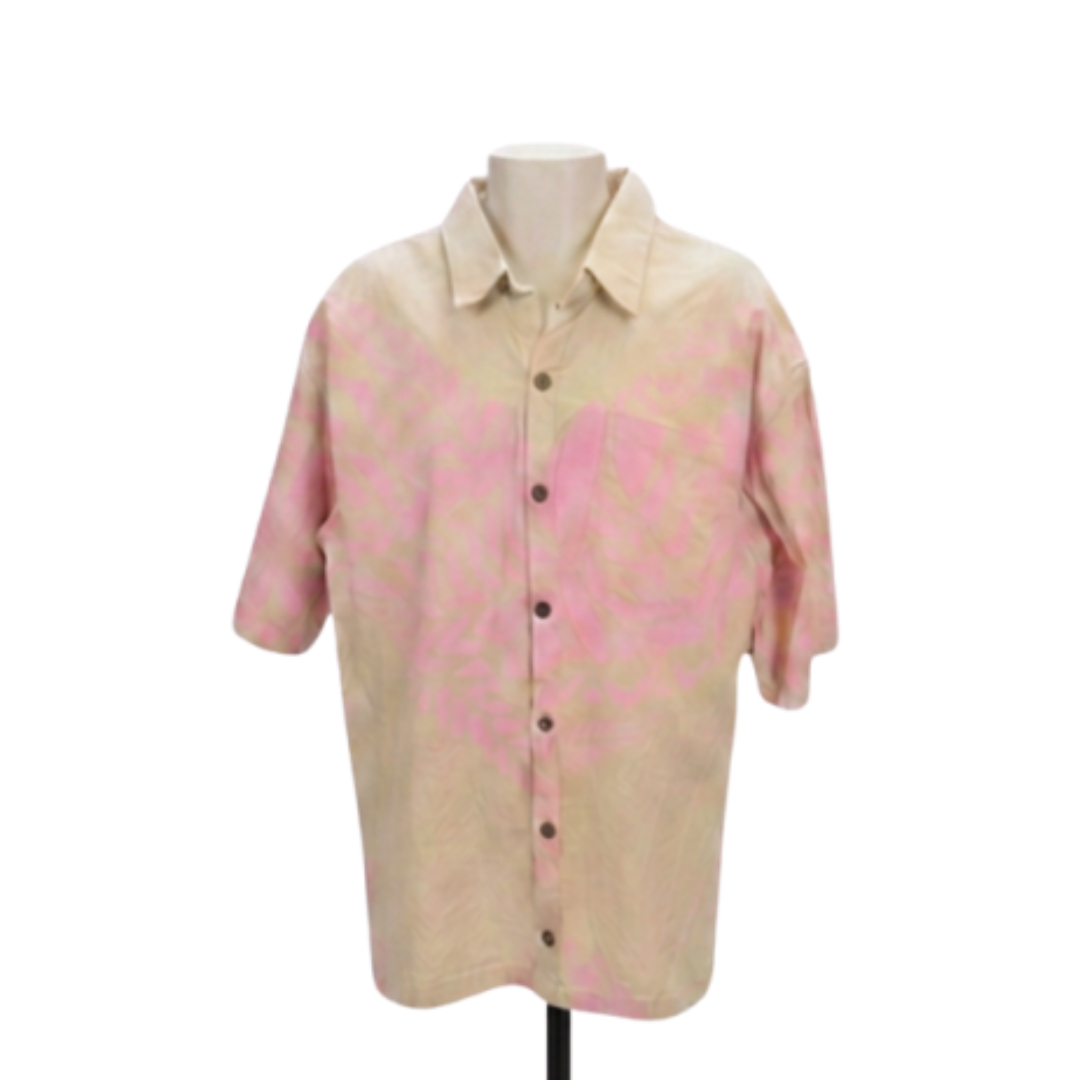 Cream & Pink Tropical Leaf Men's Shirt - Size 3XL