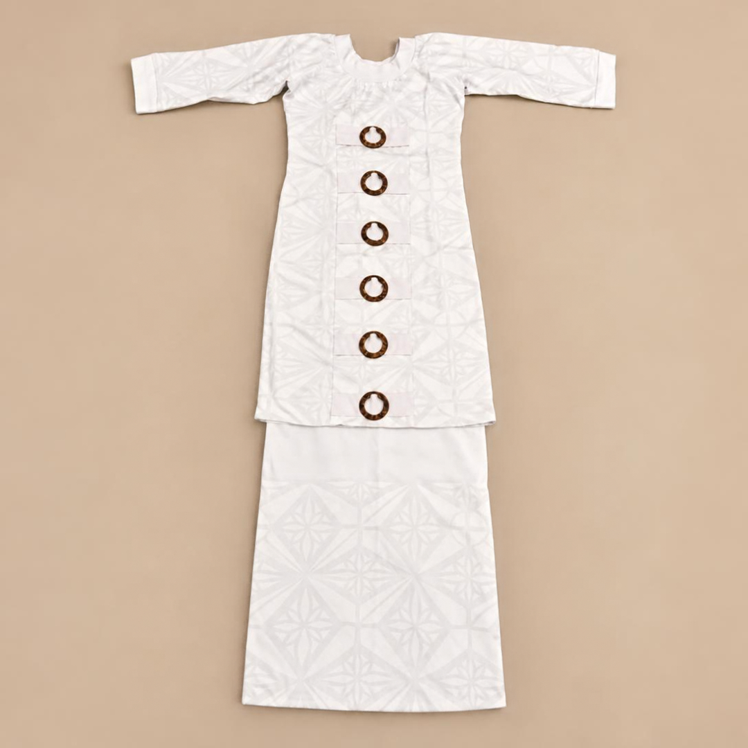 Kids White Hand-Painted Elei Puletasi Size 10