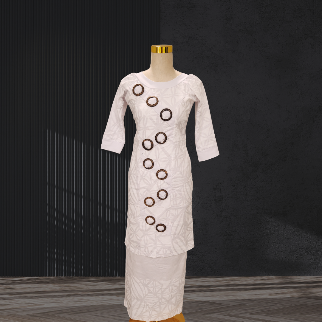 White Hand-Painted Elei Puletasi Size 12