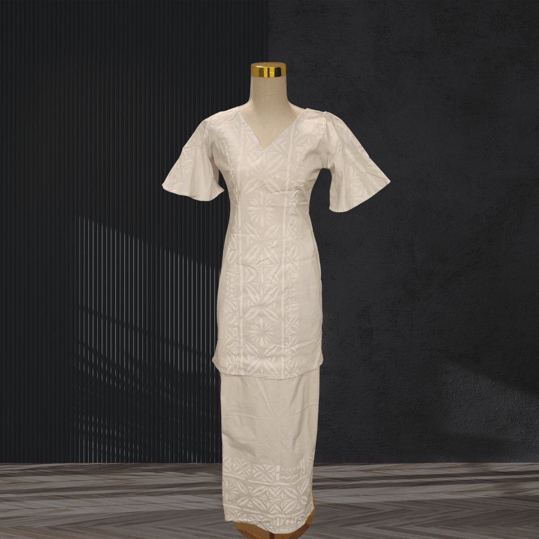 White Hand-Painted Elei Puletasi  Size 12