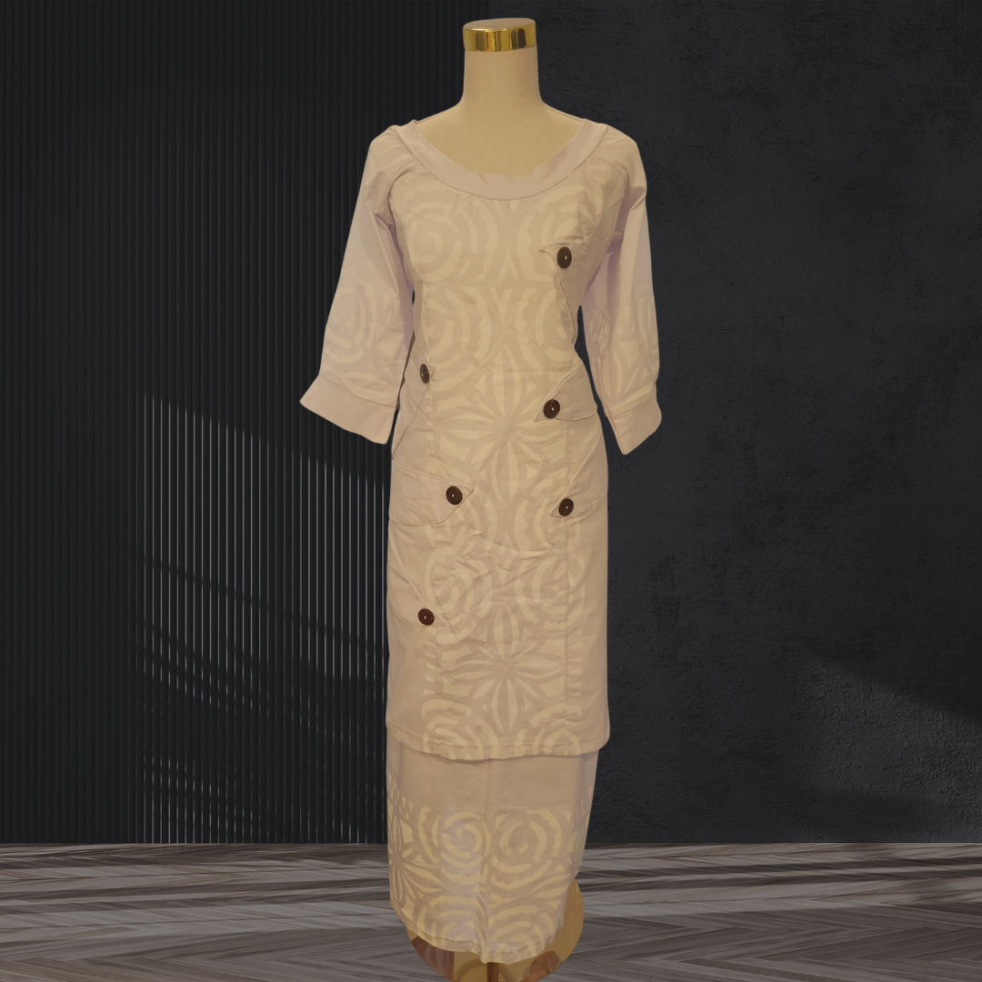 White Elei Puletasi with Button Detail Size 18