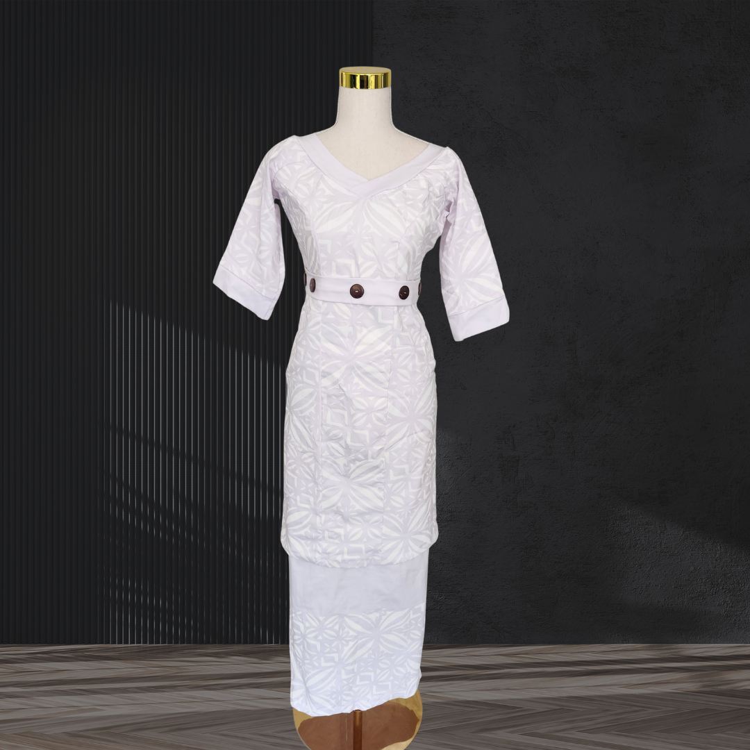 White Hand-Painted Elei Puletasi Size 12