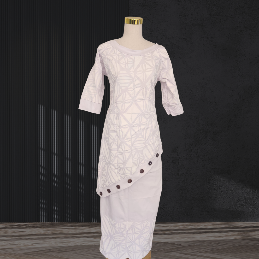 White Hand-Painted Elei Puletasi Size 18