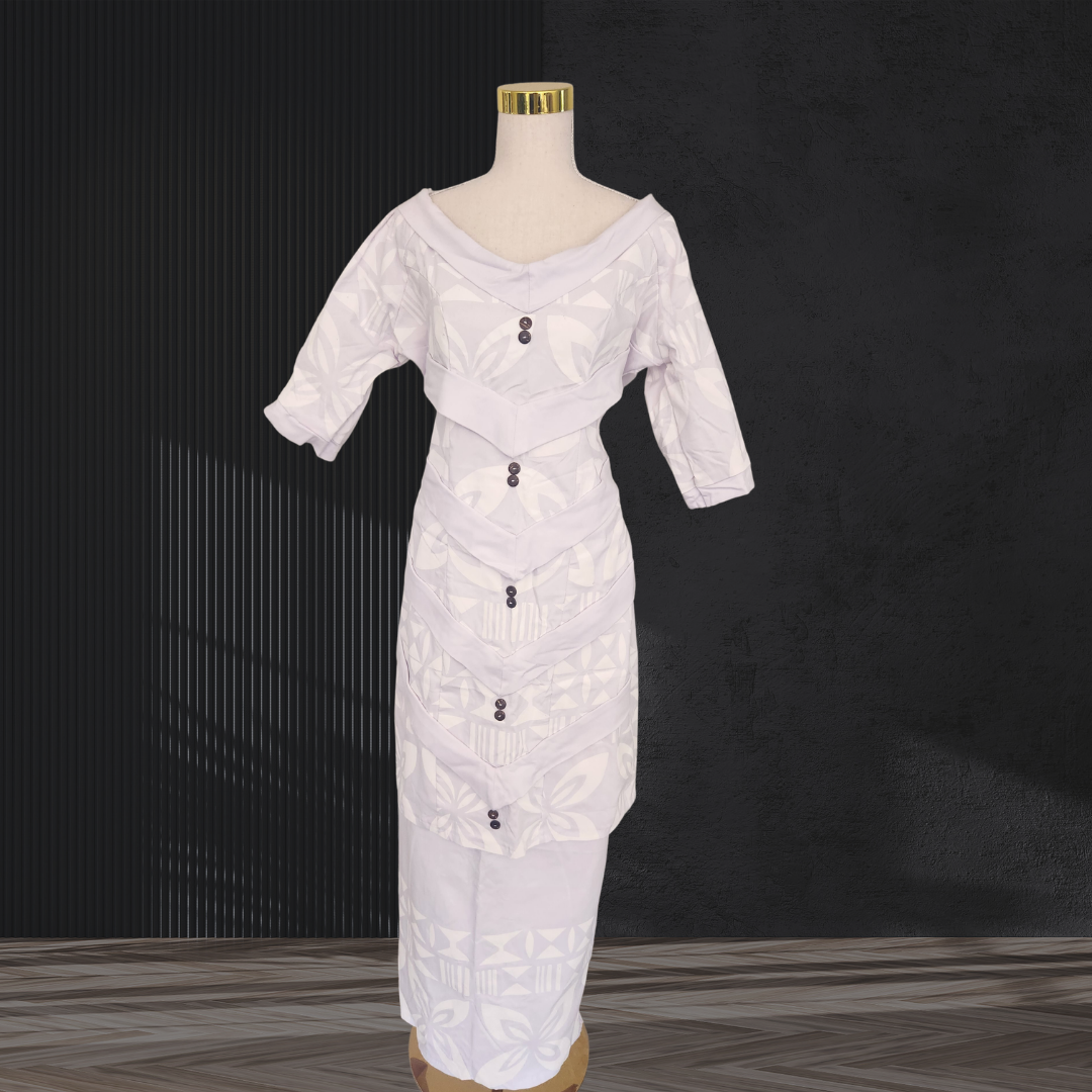 White Hand-Painted Elei Puletasi Size 18