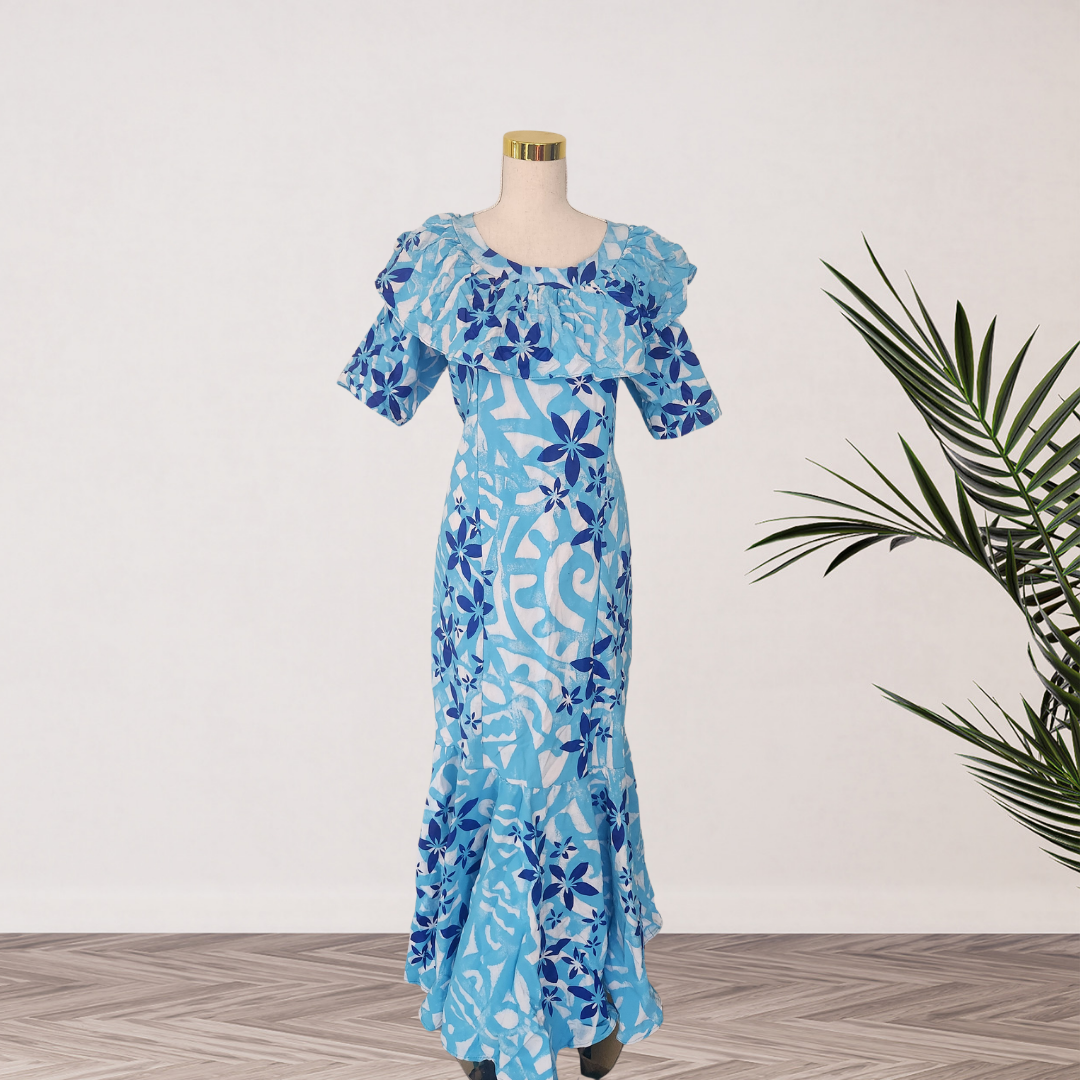 Ocean Blue Floral Ruffle Dress Size 22