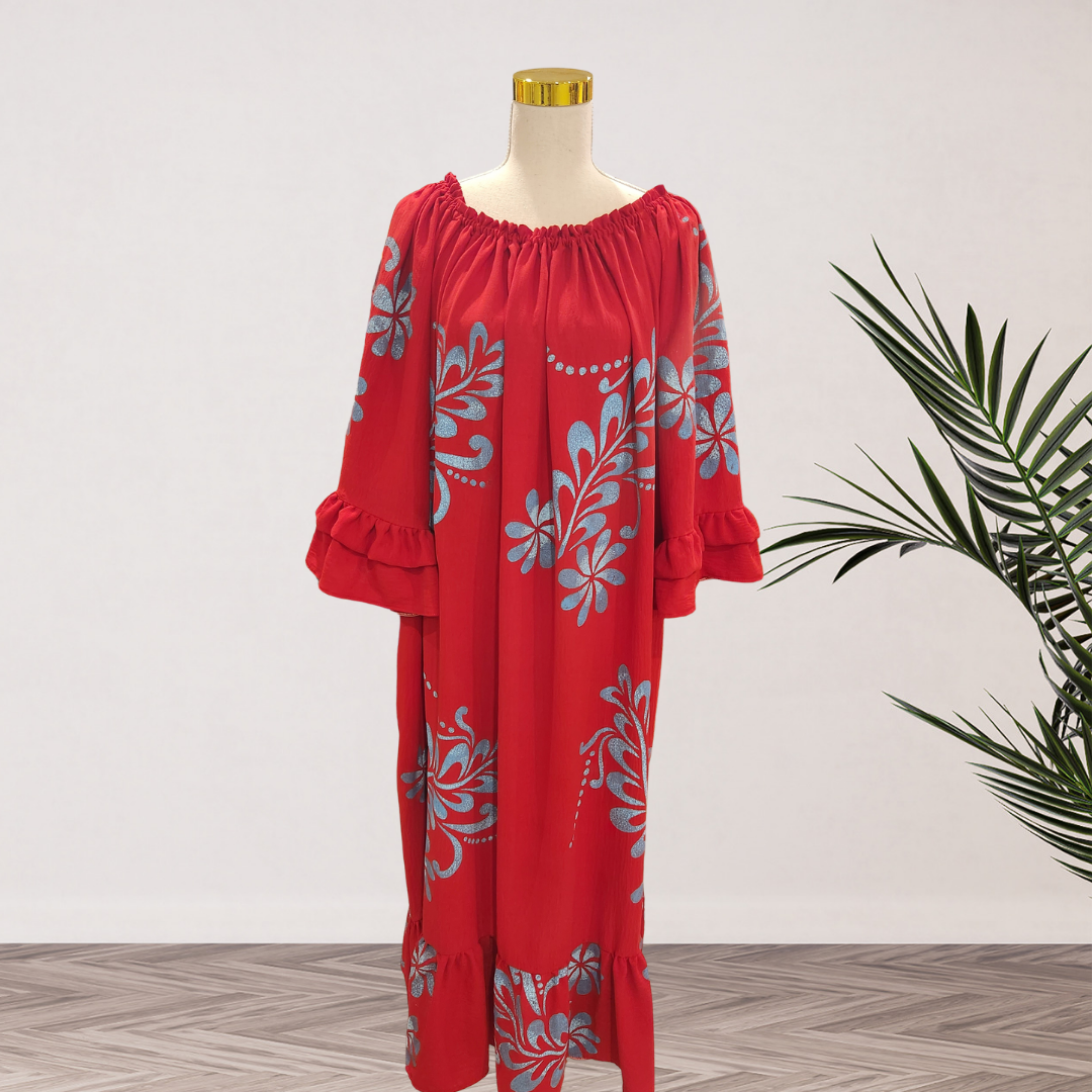 Red & Bluey Floral Elei Flowy Muumuu Dress – Size 26