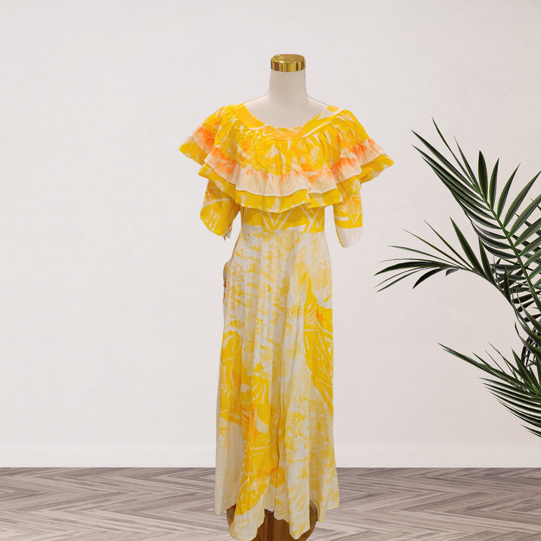 Sunshine Yellow & White Ruffle Maxi Dress – Size 20