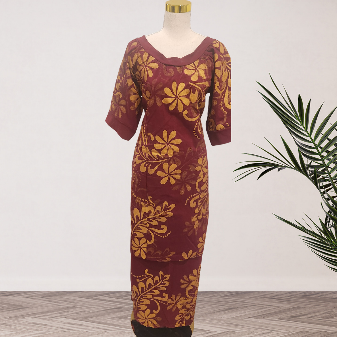 Burgundy & Gold Floral Elei Puletasi – Size 20