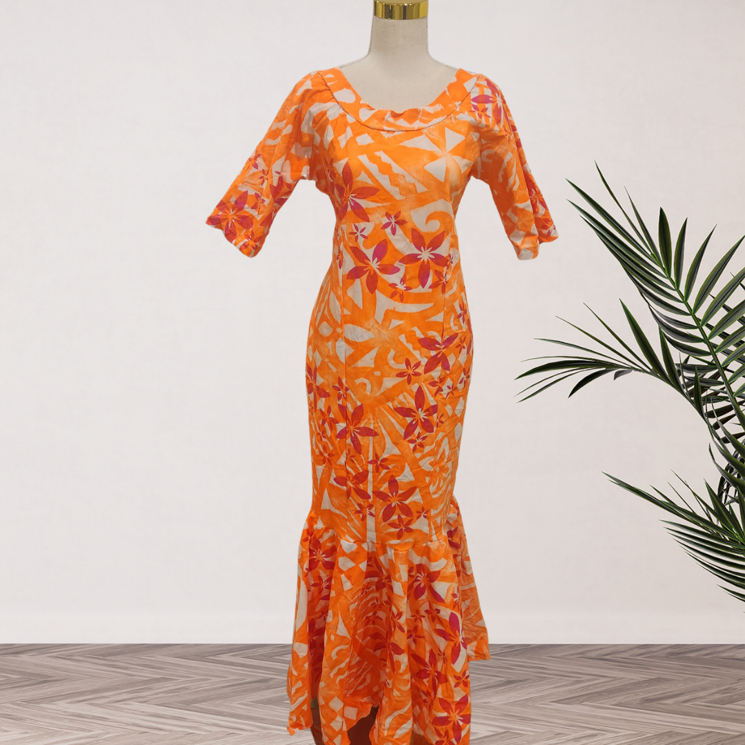 Vibrant Orange & Pink Floral Elei Maxi Dress – Size 16