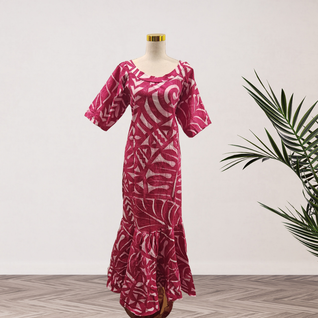 Pink & White Island Print Mermaid Dress – Size 22