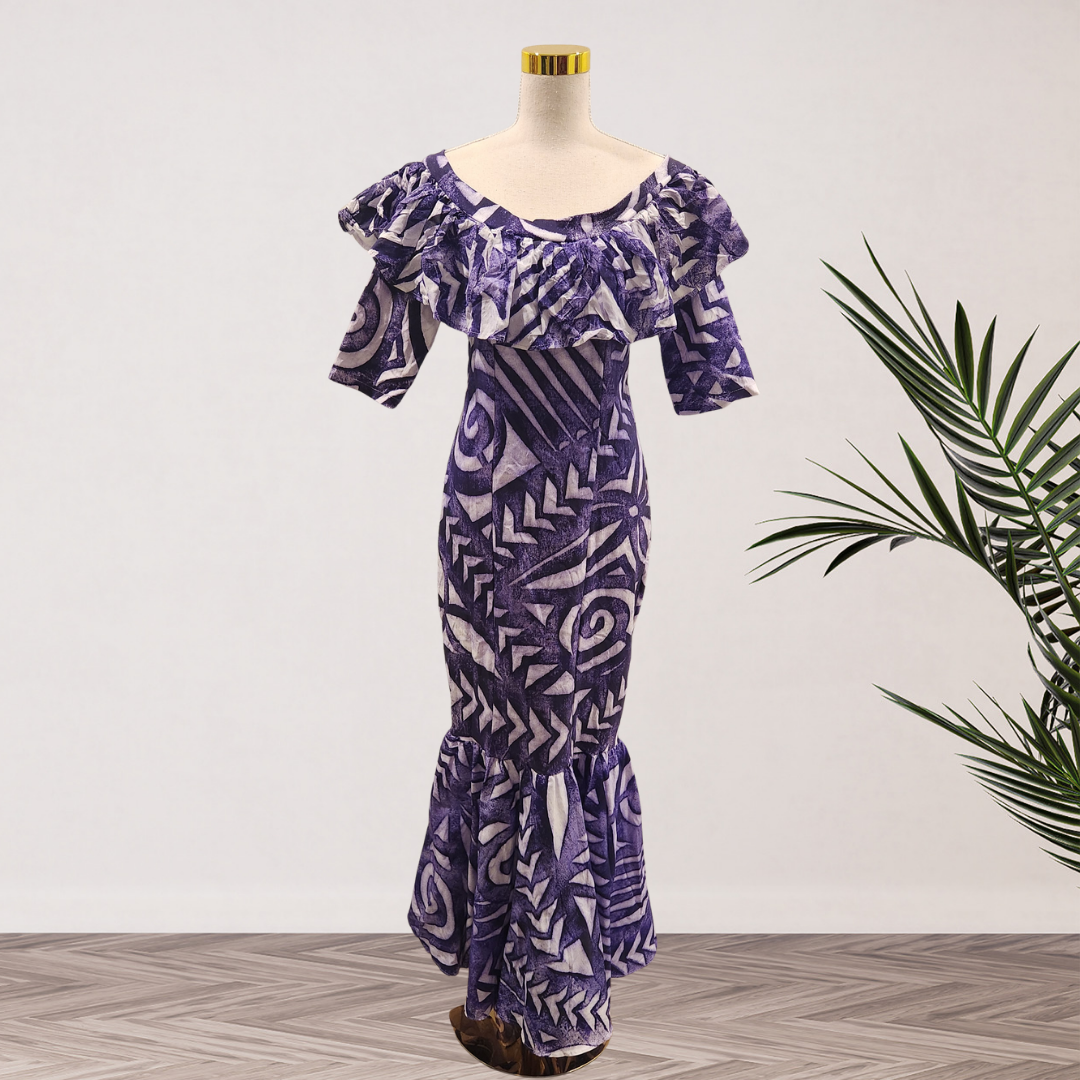 Purple & White Ruffle Mermaid Dress – Size 14