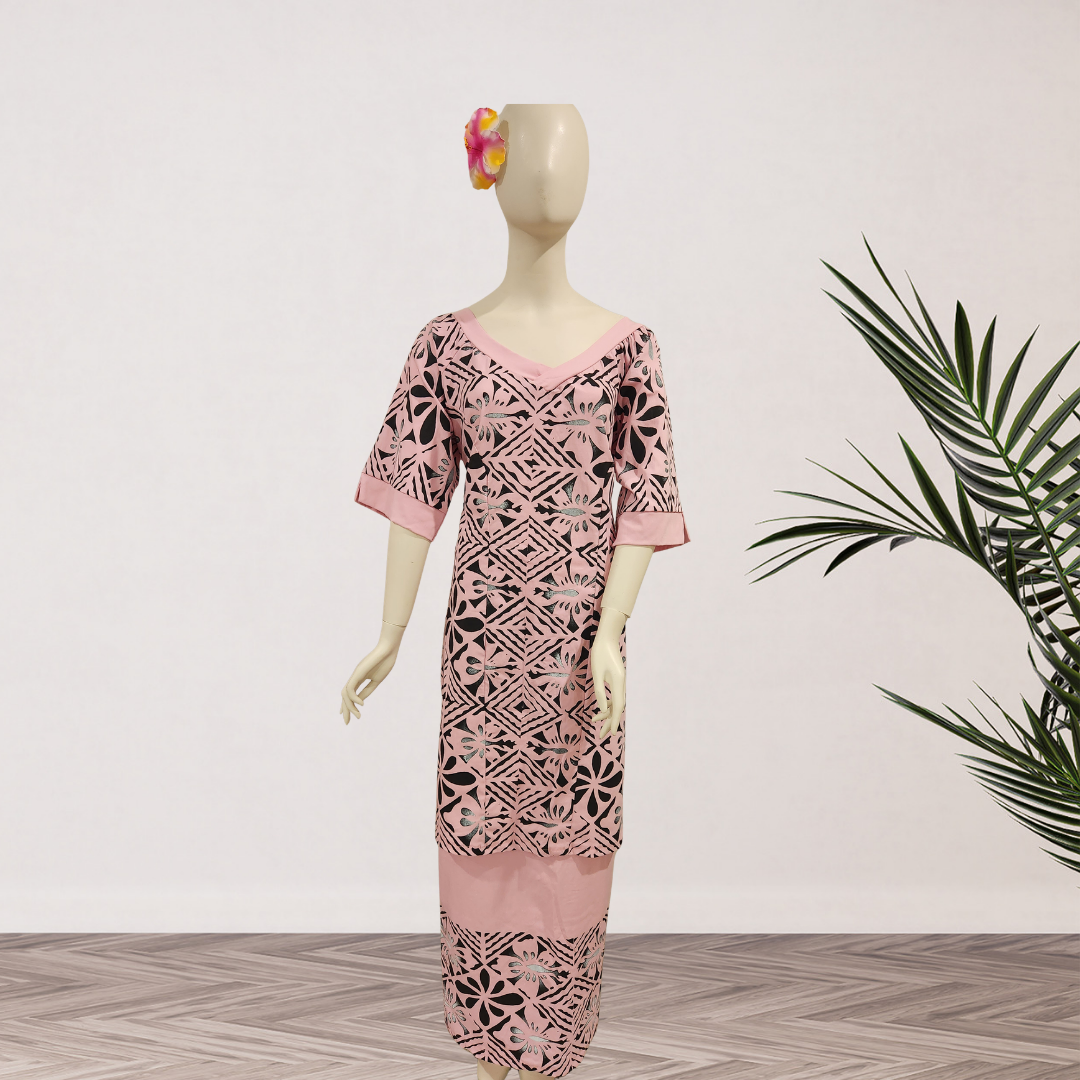 Pink & Black Floral Elei Puletasi – Size 20