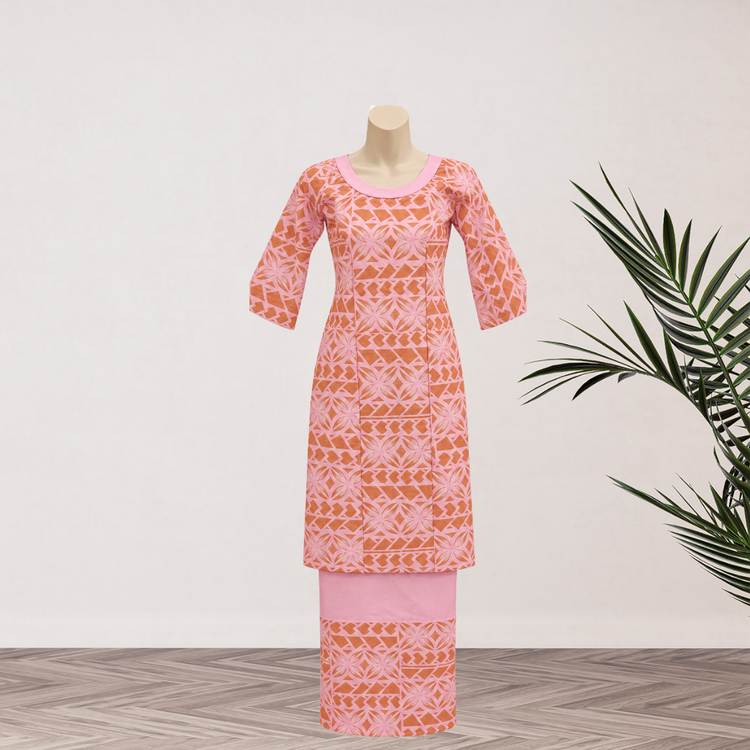 Soft Pink & Peach Floral Elei Puletasi – Size 10