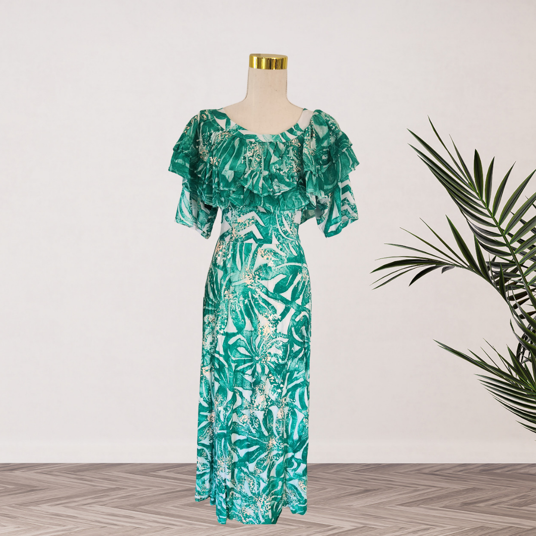 Emerald Green Tropical Ruffle Maxi Dress Size 20