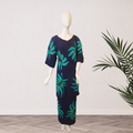Navy and Green Leaf Puletasi -Size 24