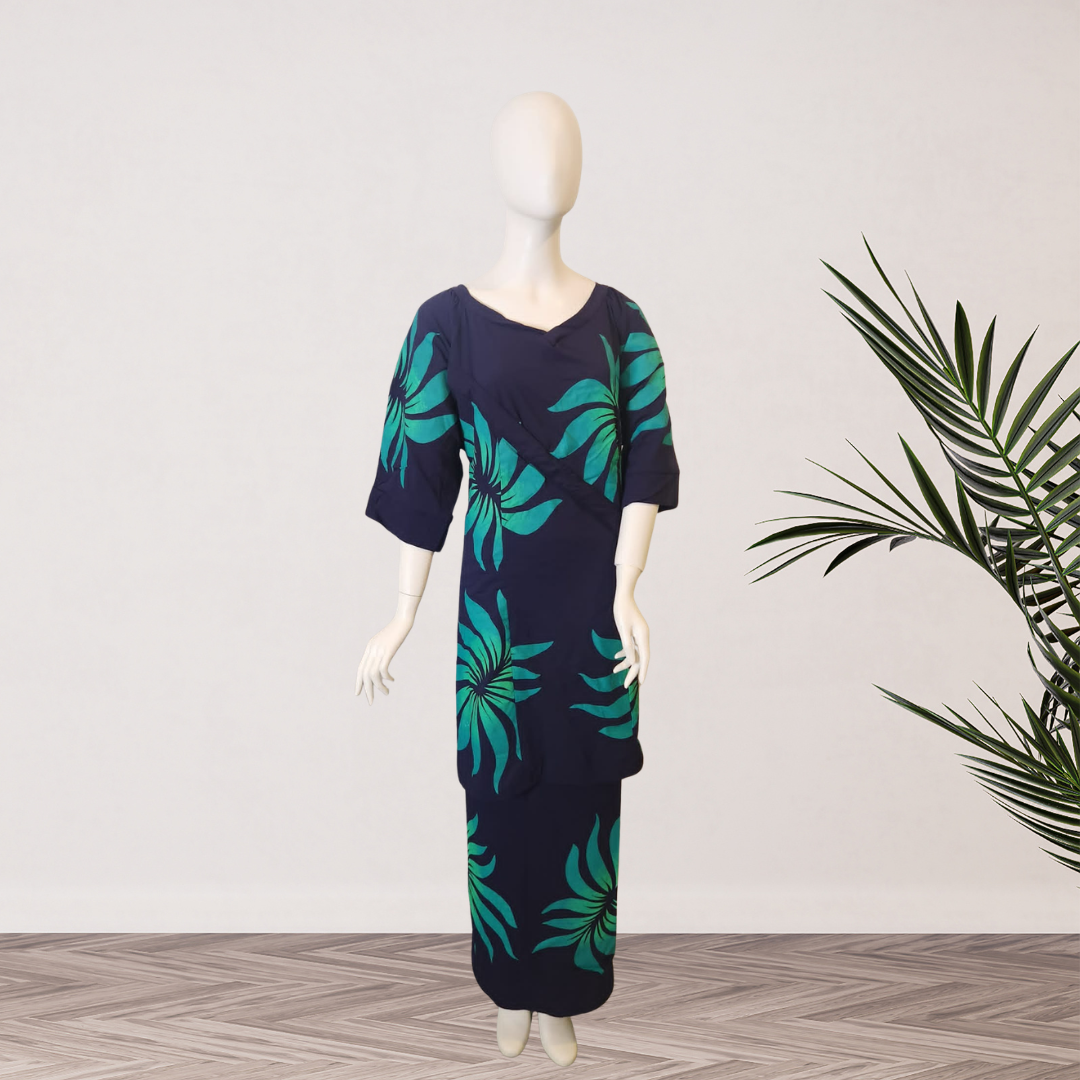 Navy and Green Leaf Puletasi -Size 24