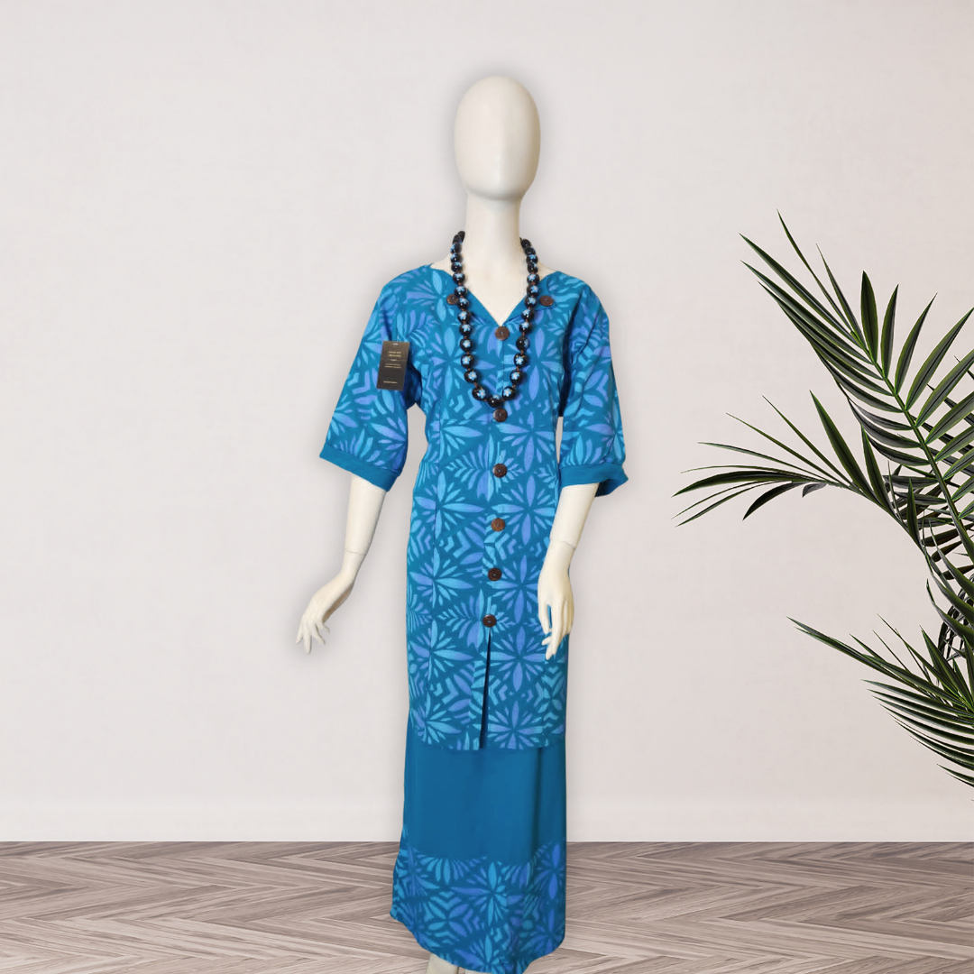 Ocean Blue Elei Button Puletasi - Size 20