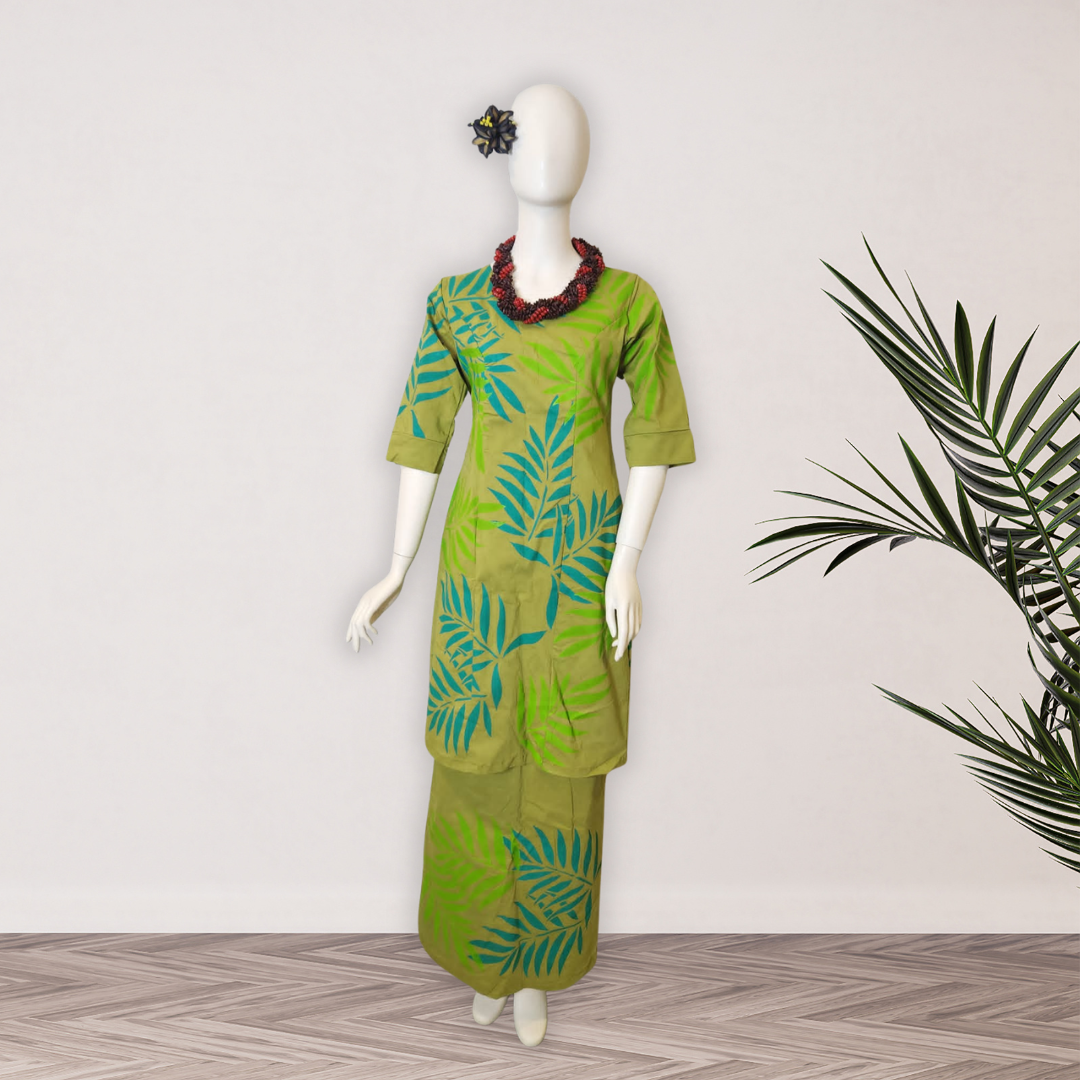 Olive and Teal Leaf Puletasi - Size 14