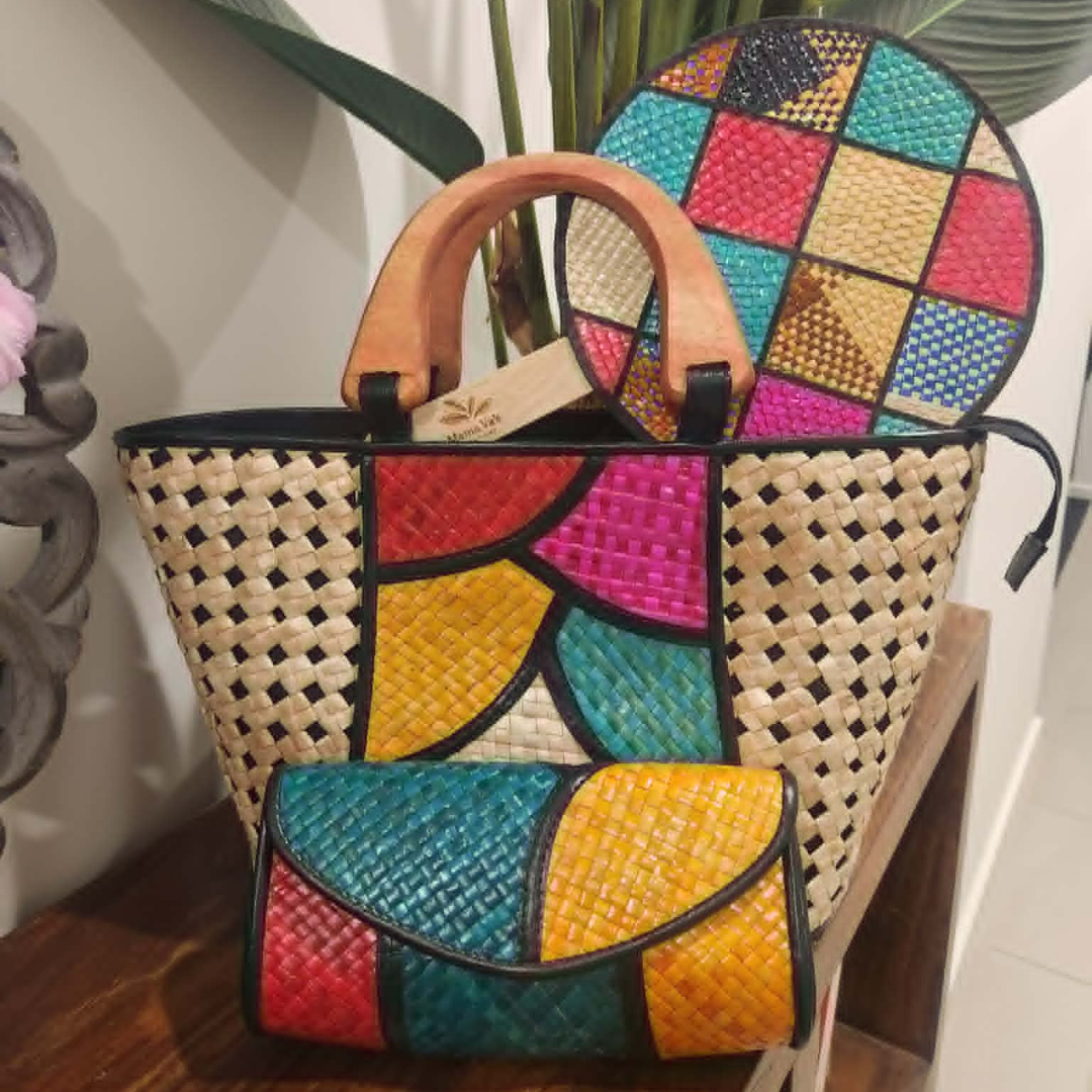 Open Weave Island Bag, Fan & Clutch Set