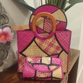 Pink Square Island Bag, Fan & Clutch Set