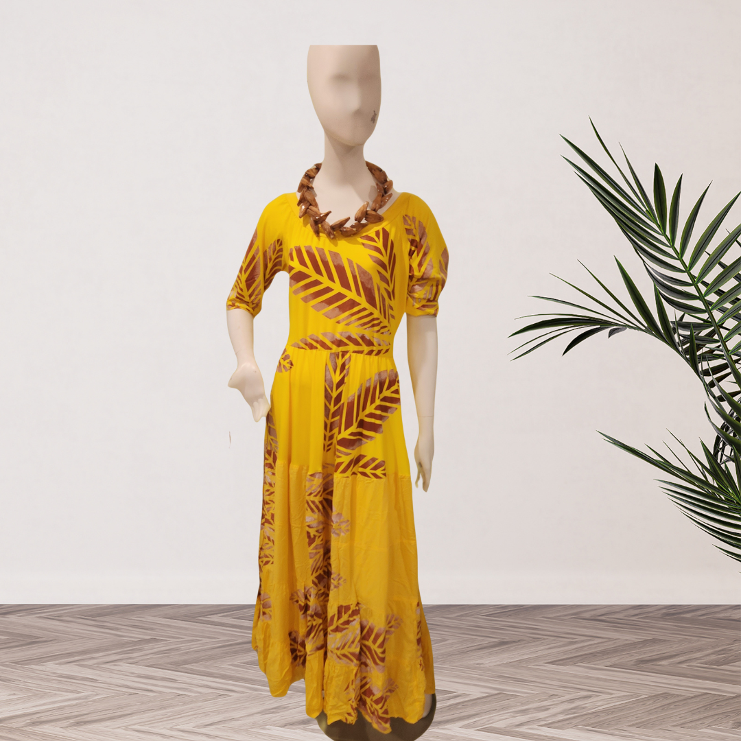 Hand-Painted Layered Dress Yellow & Brown Size 16