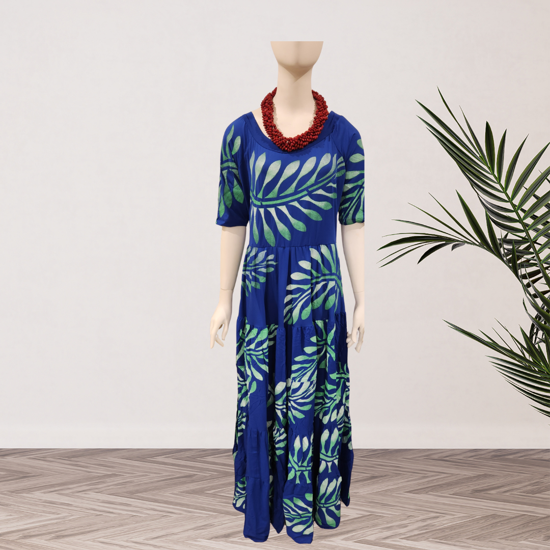 Hand-Painted Layered Dress Royal Blue & Green Size 16