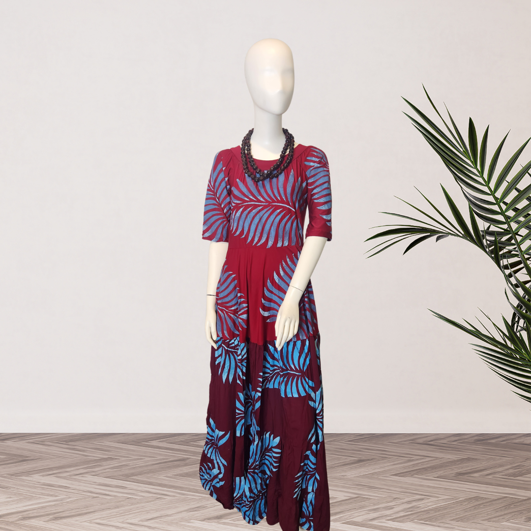 Burgundy & Blue Leaf Layered Dress Size 16