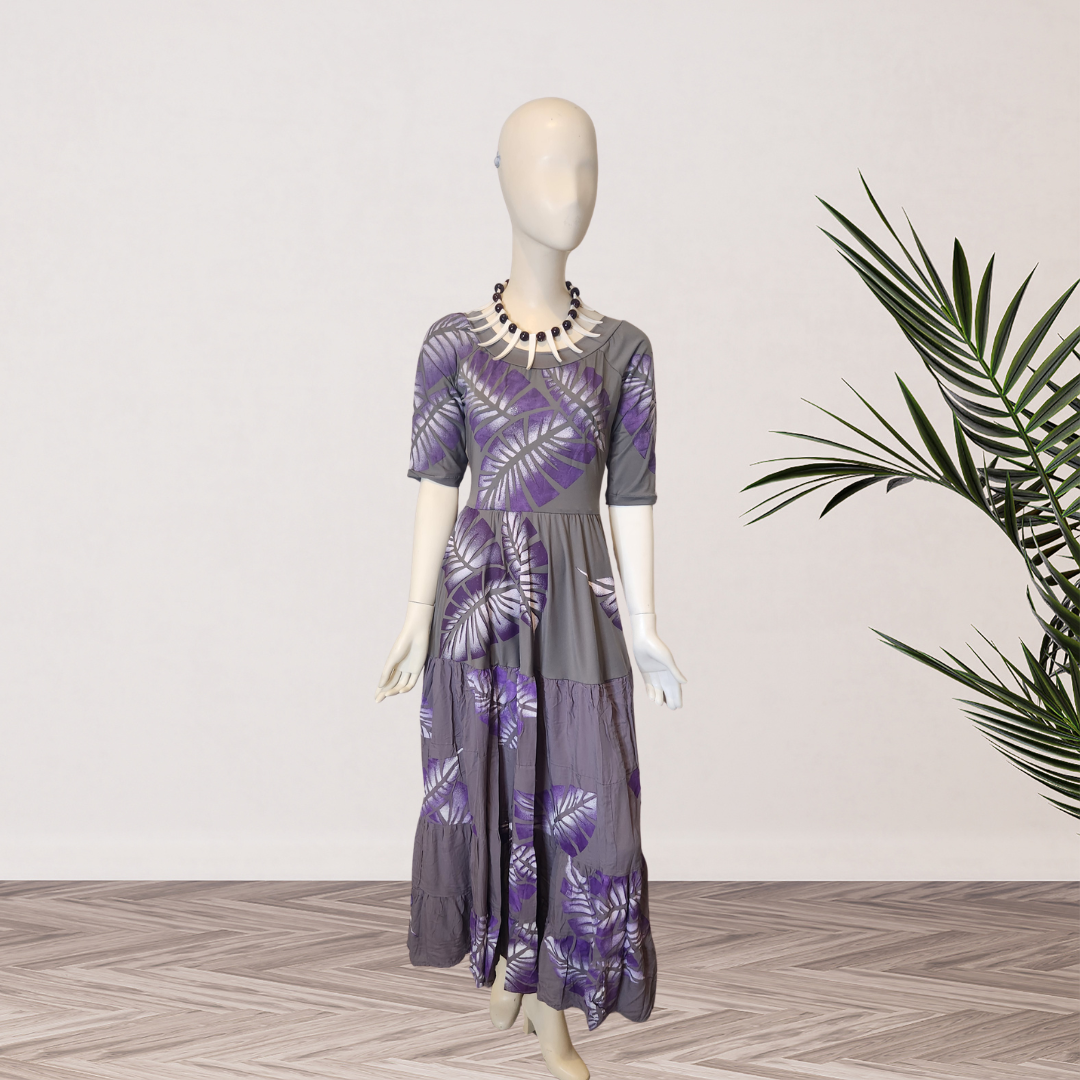 Hand-Painted Layered Dress  Grey & Purple  Size 14