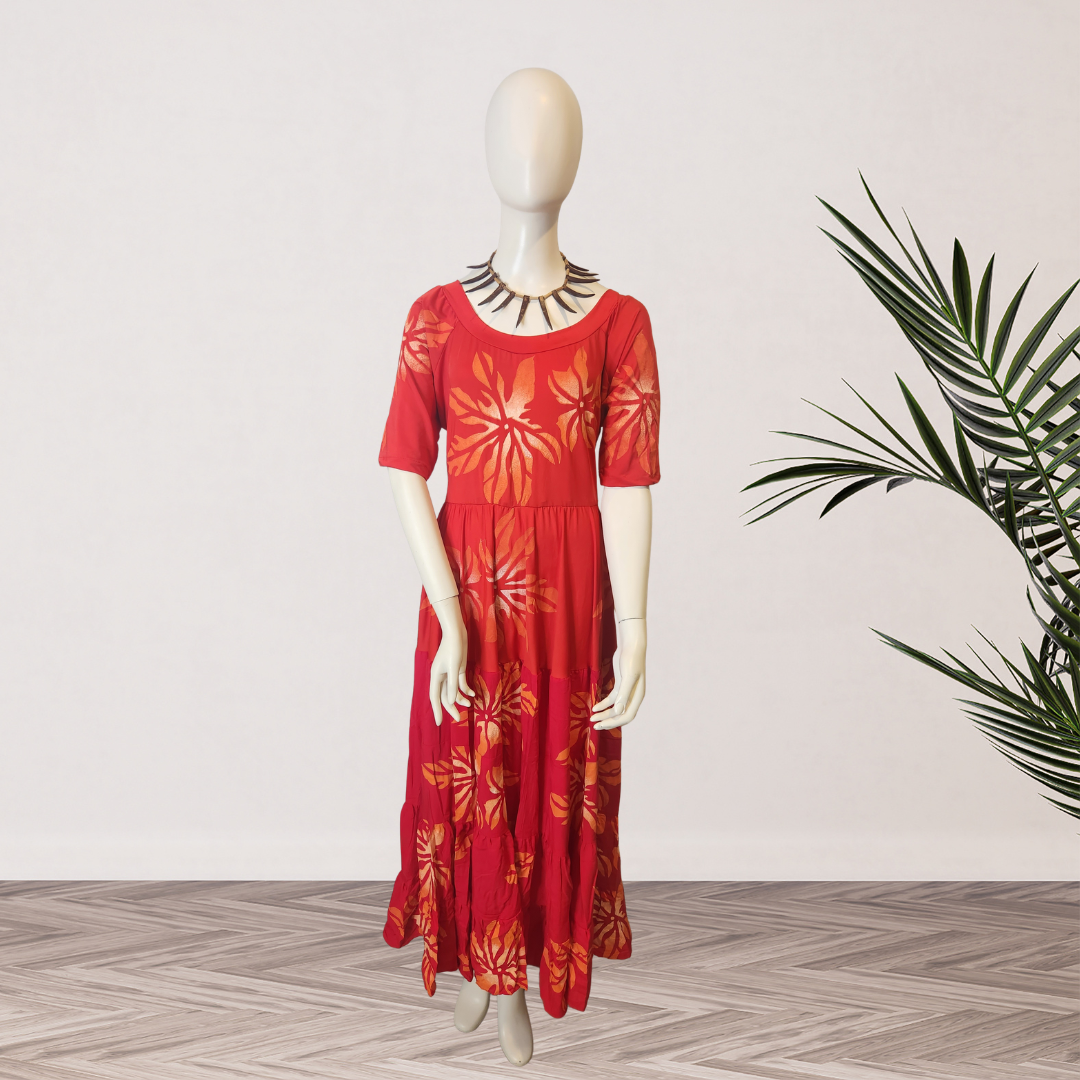 Hand-Painted Layered Dress  Red & Orange Size 18