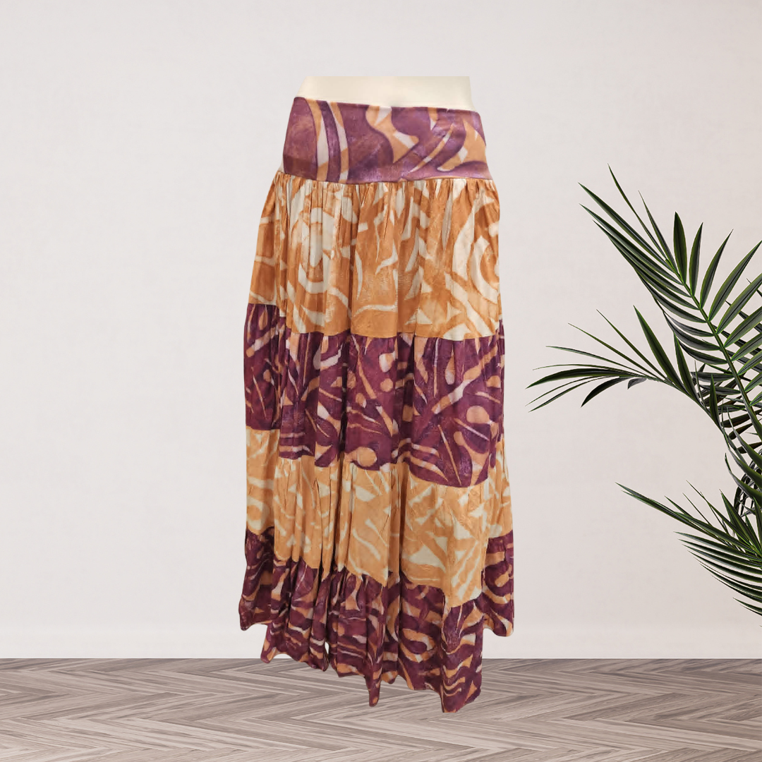 Purple/Beige Tiered Island Skirt - Size 12