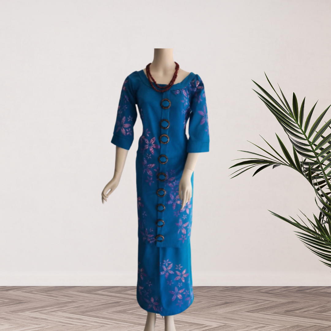 Royal Blue & Pink Floral Puletasi - Size 18