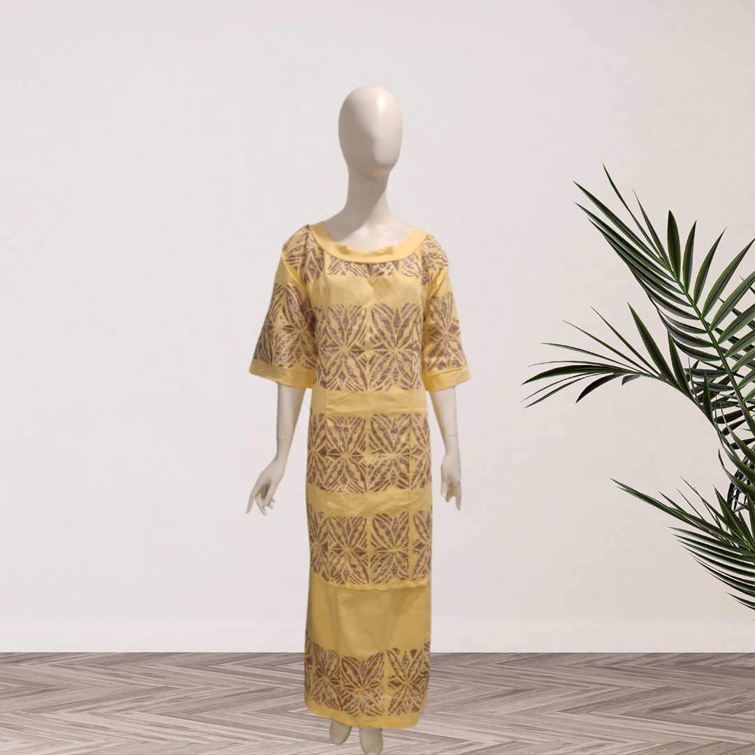 Soft Yellow Geometric Siapo Puletasi - Size 20