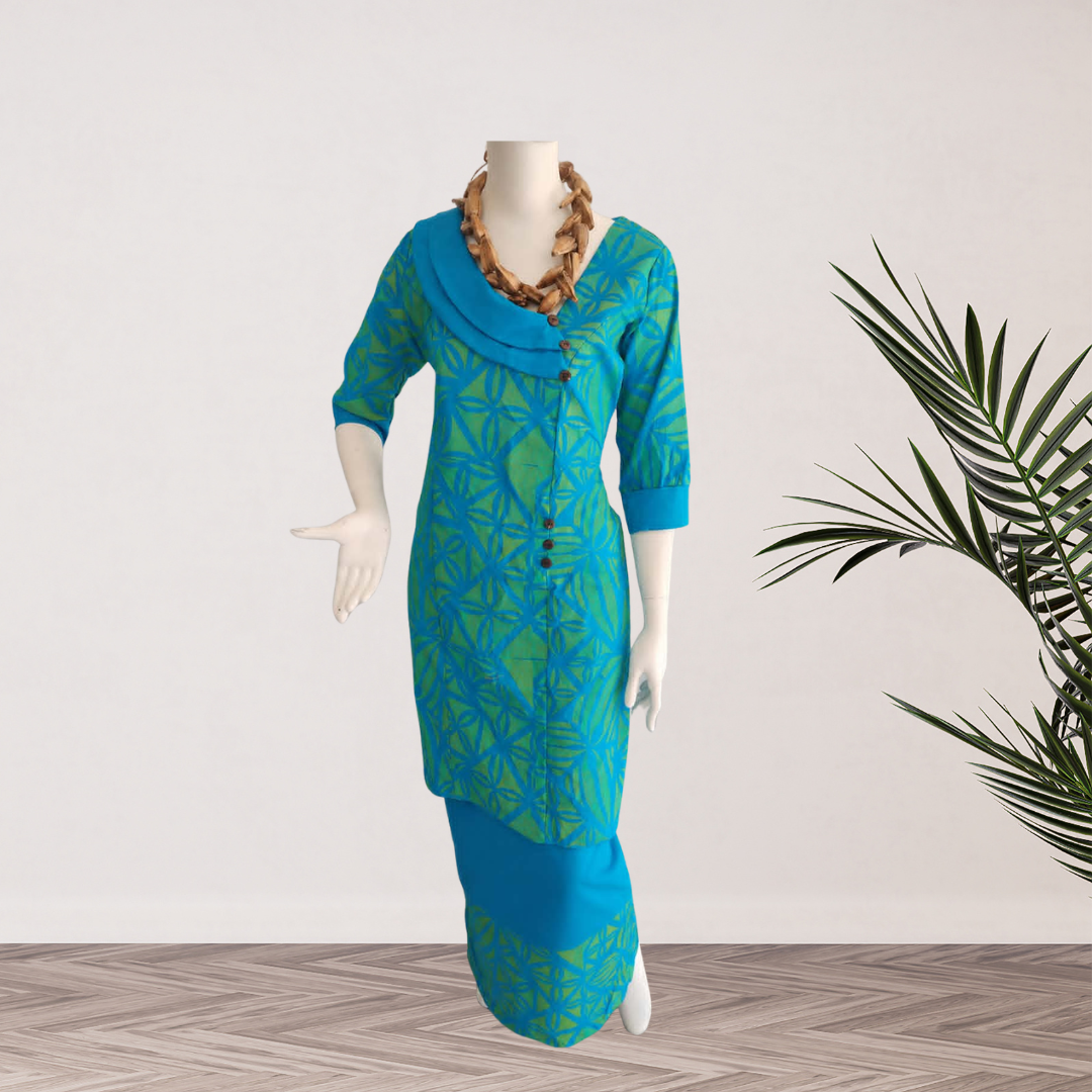Teal & Lime Geometric Elei Puletasi - Size 16