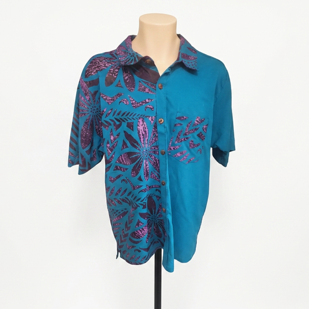 Teal & Purple Tropical Elei Men's Shirt - Size 3XL